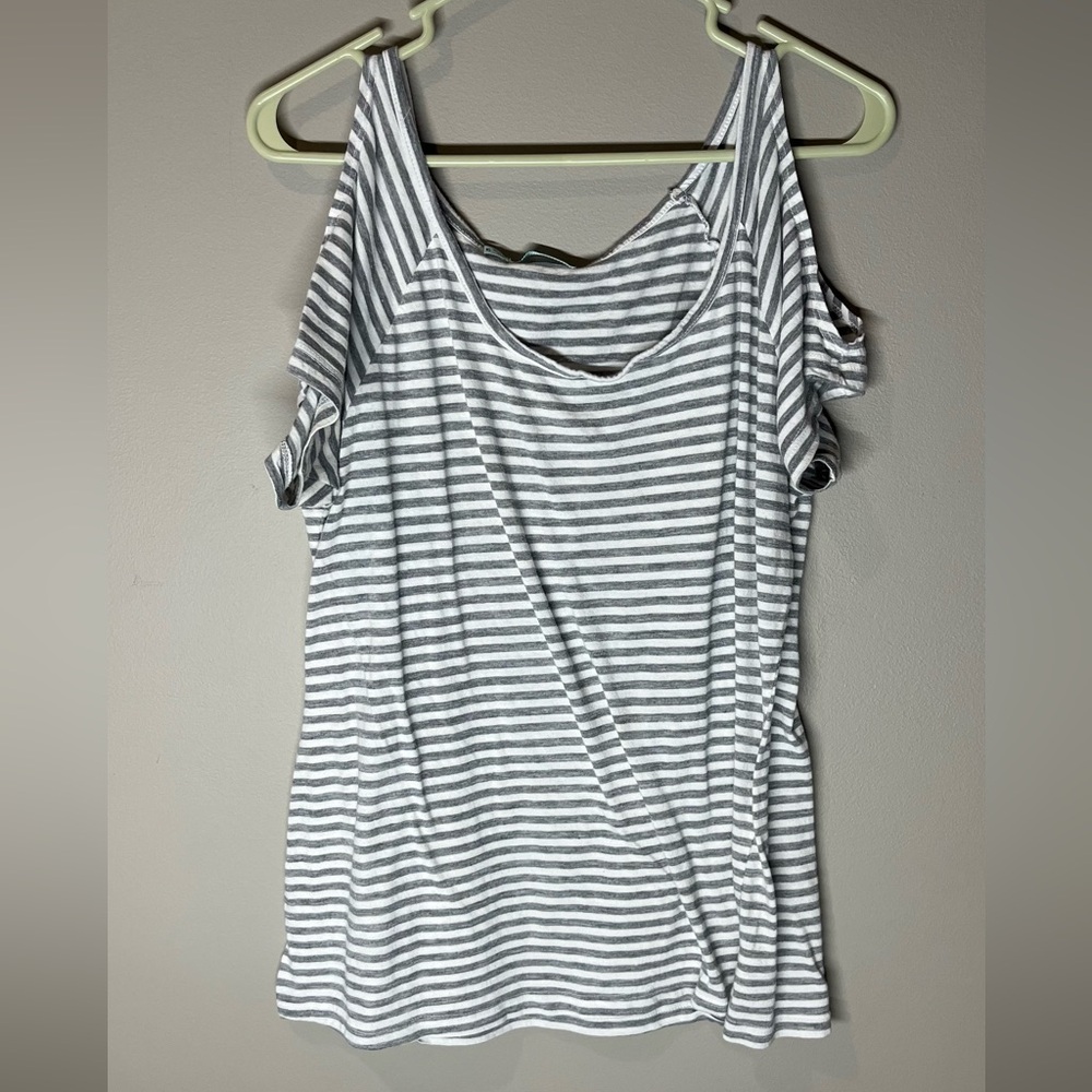 Striped Gray Women's Cold Shoulder Top